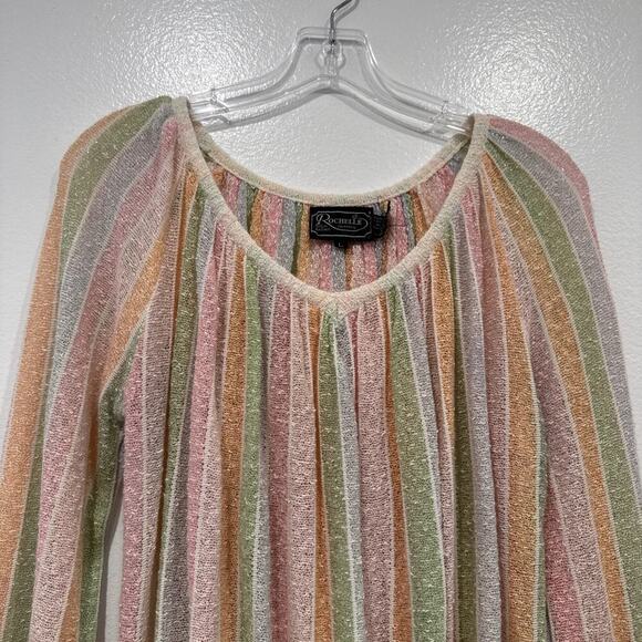 Vintage Rochelle California Rainbow Pastel Striped Sweater Boho Textured Knit - Picture 2 of 9